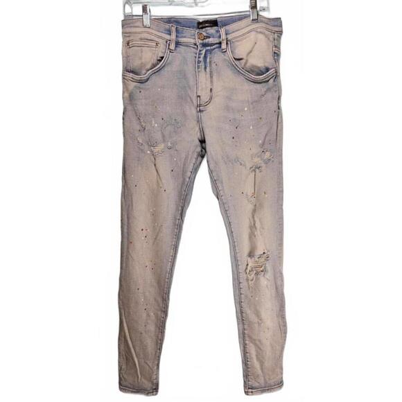 Dead Than Cool Men's Distressed Light Wash Jeans with Paint Splatter Size 32/32 - Picture 1 of 12